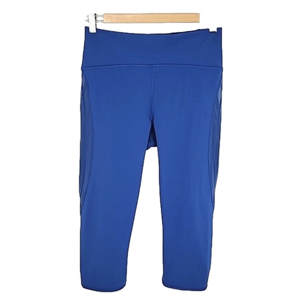 Lululemon Cropped Leggings Royal Blue Mesh Scallopped Stretch 17" Inseam Sz 8